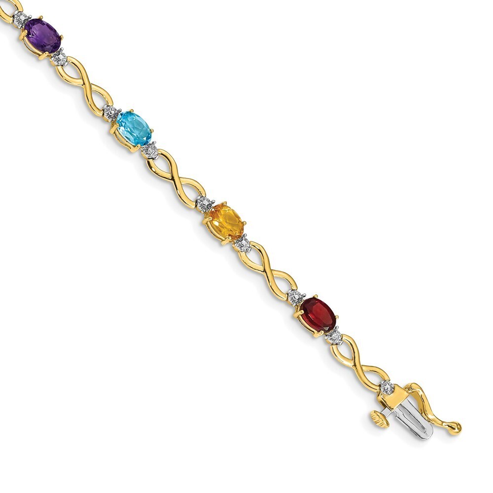 14k Yellow Gold Rainbow Gemstone & Diamond Infinity Bracelet